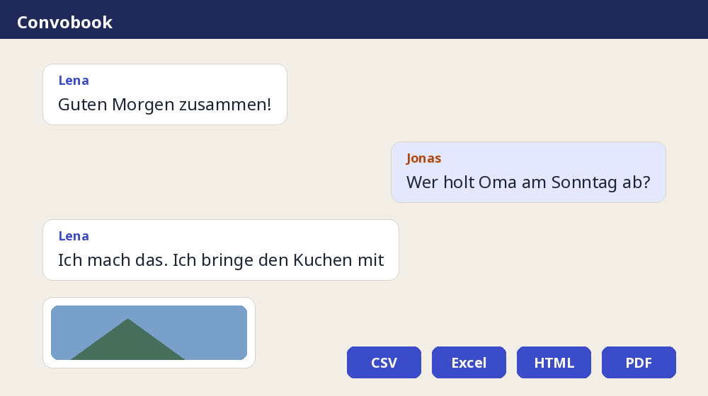 Mach aus exportierten WhatsApp-Chats ein PDF, ein Web-Archiv oder eine Tabelle
